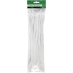 Chenille, L: 30 cm, dikte 9 mm, wit, 25 stuk/ 1 doos