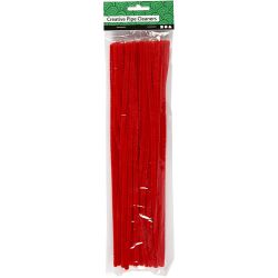Chenille, L: 30 cm, dikte 6 mm, rood, 50 stuk/ 1 doos
