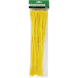 Chenille, L: 30 cm, dikte 6 mm, geel, 50 stuk/ 1 doos
