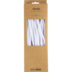 Chenille, L: 30 cm, dikte 6 mm, wit, 50 stuk/ 1 doos