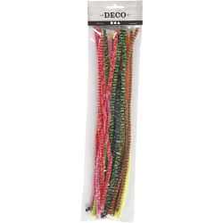 Chenille, gestreept, L: 30 cm, dikte 6 mm, diverse kleuren, 30 div/ 1 doos