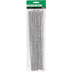 Chenille, L: 30 cm, dikte 6 mm, glitter, zilver, 24 stuk/ 1 doos