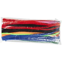 Chenille, L: 30 cm, dikte 6 mm, diverse kleuren, 200 div/ 1 doos