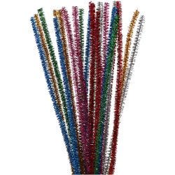 Chenille, L: 30 cm, dikte 6 mm, glitter, sterke kleuren, 24 div/ 1 doos