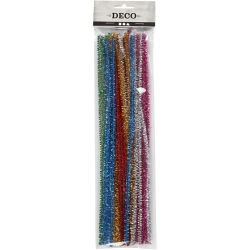 Chenille, L: 30 cm, dikte 6 mm, glitter, sterke kleuren, 24 div/ 1 doos