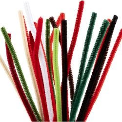 Chenille, L: 30 cm, dikte 6 mm, Kerst verf, 25 div/ 1 doos
