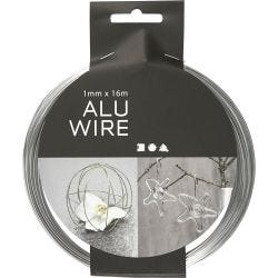 Alu draad, rond, dikte 1 mm, zilver, 16 m/ 1 rol