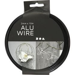 Alu draad, rond, dikte 2 mm, zwart, 10 m/ 1 rol
