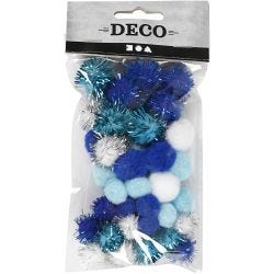 Pompons, d 15+20 mm, diverse kleuren, 48 div/ 1 doos