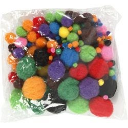 Pompons, d 5-40 mm, diverse kleuren, 42 gr/ 1 doos