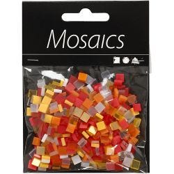 Mini mozaiek, afm 5x5 mm, dikte 2 mm, rood/oranje harmonie, 25 gr/ 1 doos
