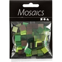 Mini mozaiek, afm 10x10 mm, dikte 2 mm, groen glitter, 25 gr/ 1 doos