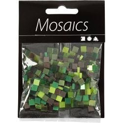 Mini mozaiek, afm 5x5 mm, dikte 2 mm, groen glitter, 25 gr/ 1 doos