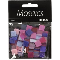 Mini mozaiek, afm 10x10 mm, dikte 2 mm, paars/donkerpaars, 25 gr/ 1 doos
