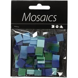 Mini mozaiek, afm 10x10 mm, dikte 2 mm, blauw/groen harmonie, 25 gr/ 1 doos