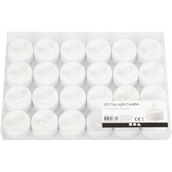 LED Waxinelichten, H: 35 mm, d 38 mm, wit, 24 stuk/ 1 doos