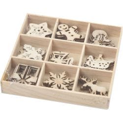 Hout decoratie, kerstmis, afm 28 mm, 45 stuk/ 1 doos