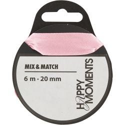 Satijnlint, B: 20 mm, lichtrood, 6 m/ 1 rol