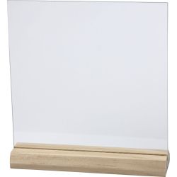 Glazen plaat met houten voet