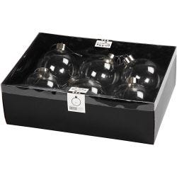 Glazen ornamenten, H: 8,9 cm, d 7,9 cm, transparant, 6 stuk/ 1 doos