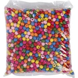 Houten kralen, d 10 mm, gatgrootte 2,5-3 mm, diverse kleuren, 500 gr/ 1 zak
