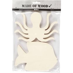 Waterwereld figuren, Inktvis en vis, H: 11 cm, B: 16 cm, dikte 1,2 cm, 2 stuk/ 1 doos