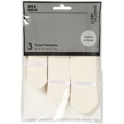Pompon van papier, d 20+24+30 cm, 16 gr, off-white, 3 stuk/ 1 doos