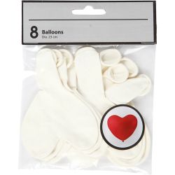 Ballonnen, hart, wit, 8 stuk/ 1 doos