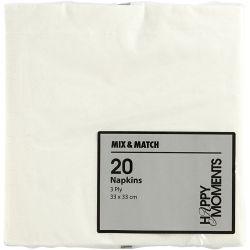 Servetten, afm 33x33 cm, wit, 20 stuk/ 1 doos