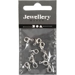 Karabijnhaken, L: 10 mm, verzilverd, 10 stuk/ 1 doos