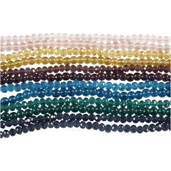 Glas en Facet kralen, d 4 mm, gatgrootte 1 mm, 12x45 stuk/ 1 doos