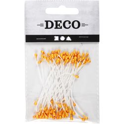 Bloemmeeldraden, L: 6,4 cm, d 2 mm, metallic oranje, 100 stuk/ 1 doos