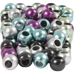 Pony Beads, dia. 10 mm, hole size 4 mm, metallic colours, 60 g, 125 ml/ 1 pack