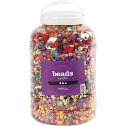 Emmer met plastic kralen, afm 6-20 mm, gatgrootte 1,5-6 mm, 3000 gr, 5700 ml/ 1 emmer