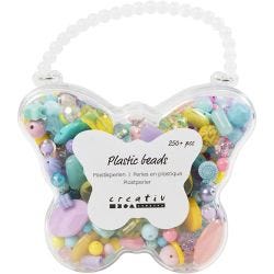 Plastic kralen, d 5-35 mm, gatgrootte 1-8 mm, diverse kleuren, 193 gr, 300ml/ 1 doos