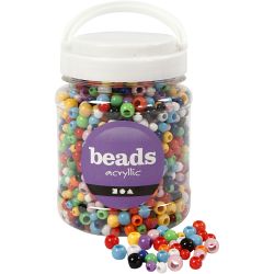 Pony kralen, d 6-10 mm, gatgrootte 3-5 mm, diverse kleuren, 430 gr, 700 ml/ 1 Doosje