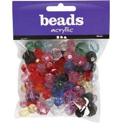 Facettperle, str. 10-12-16 mm, hullstr. 1-2,5 mm, ass. farger, 75 g, 100 stk./ 1 pk.
