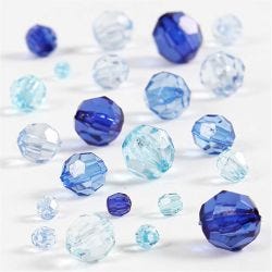 Facet kralen, afm 4-12 mm, gatgrootte 1-2,5 mm, blauw harmonie, 45 gr/ 1 doos