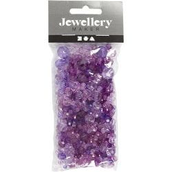 Facettperler, str. 4-12 mm, hullstr. 1-2,5 mm, lilla, 45 g/ 1 pk.