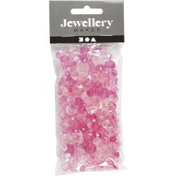 Facettperler, str. 4-12 mm, hullstr. 1-2,5 mm, pink, 45 g/ 1 pk.