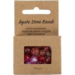 Kralen van agaat, afm 1x10, 12x8, 15x6 mm, gatgrootte 0,9-1 mm, beige, roze, 28 stuk/ 1 doos