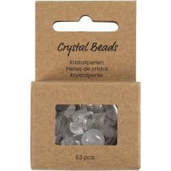 Kristallen kralen, Helder kwarts, d 7-12 mm, gatgrootte 1 mm, transparentkleuren, 63 stuk/ 1 doos