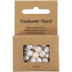Zoetwaterparels, In de lengte geperforeerd, d 4 mm, gatgrootte 1 mm, parelmoer, 40 stuk/ 1 doos