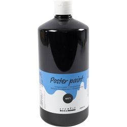 Tempera Verf Mat, zwart, 1000 ml/ 1 fles