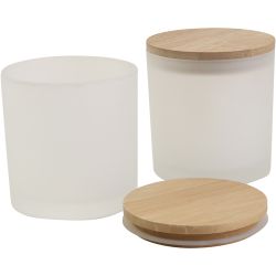 Glazen potten met houten deksels