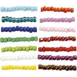 Rocailles, d 3 mm, afm 8/0, gatgrootte 0,6-1,0 mm, diverse kleuren, 14x25 gr/ 1 doos