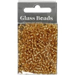 Rocailles, d 3 mm, afm 8/0, gatgrootte 0,6-1,0 mm, goud, 25 gr/ 1 doos
