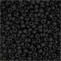 Rocailles, d 3 mm, afm 8/0, gatgrootte 0,6-1,0 mm, mat zwart, 25 gr/ 1 doos