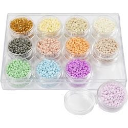 Rocailles, d 3 mm, afm 8/0, gatgrootte 0,6-1,0 mm, pastelkleuren, 12x17gr/ 1 doos