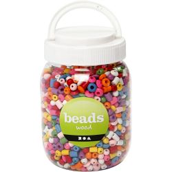 Houten kralen, d 5-8 mm, gatgrootte 1,5 mm, diverse kleuren, 175 gr, 400 ml/ 1 emmer